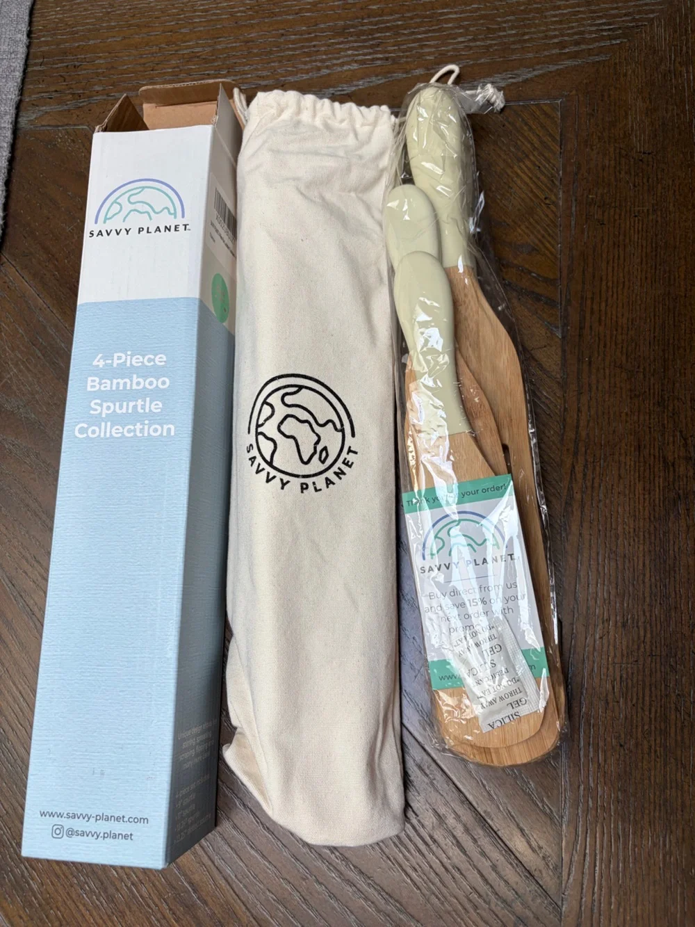 Savvy Planet 4-Piece Bamboo Spurtle Collection Kitchen Utensil Set NWT